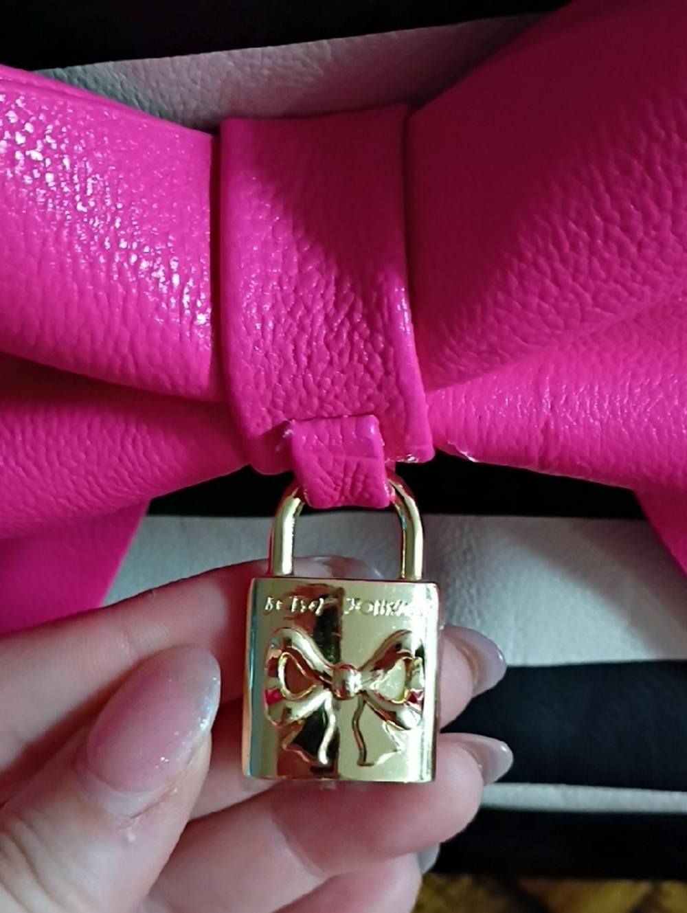 Striped Black & White Tote with Pink Bow - Picture 4 of 7